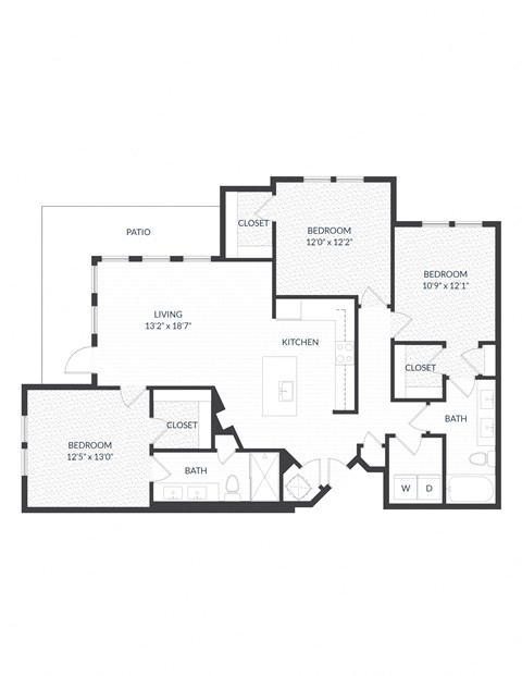 Floor plan for 3 beds, 2 baths, 1409 sqft